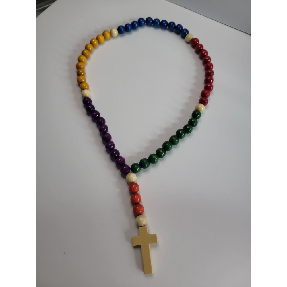 Multicolor Beaded Cross Necklace Chunky Rainbow Boho Statement Pendant